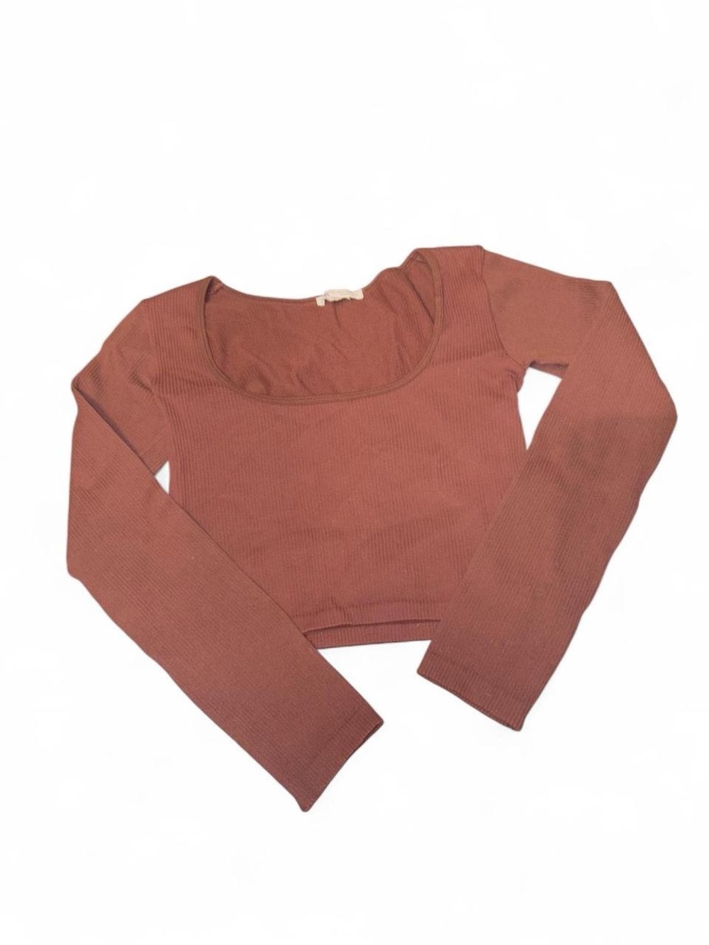 Zara Rust Crop Scoop Neck Ribbed Top